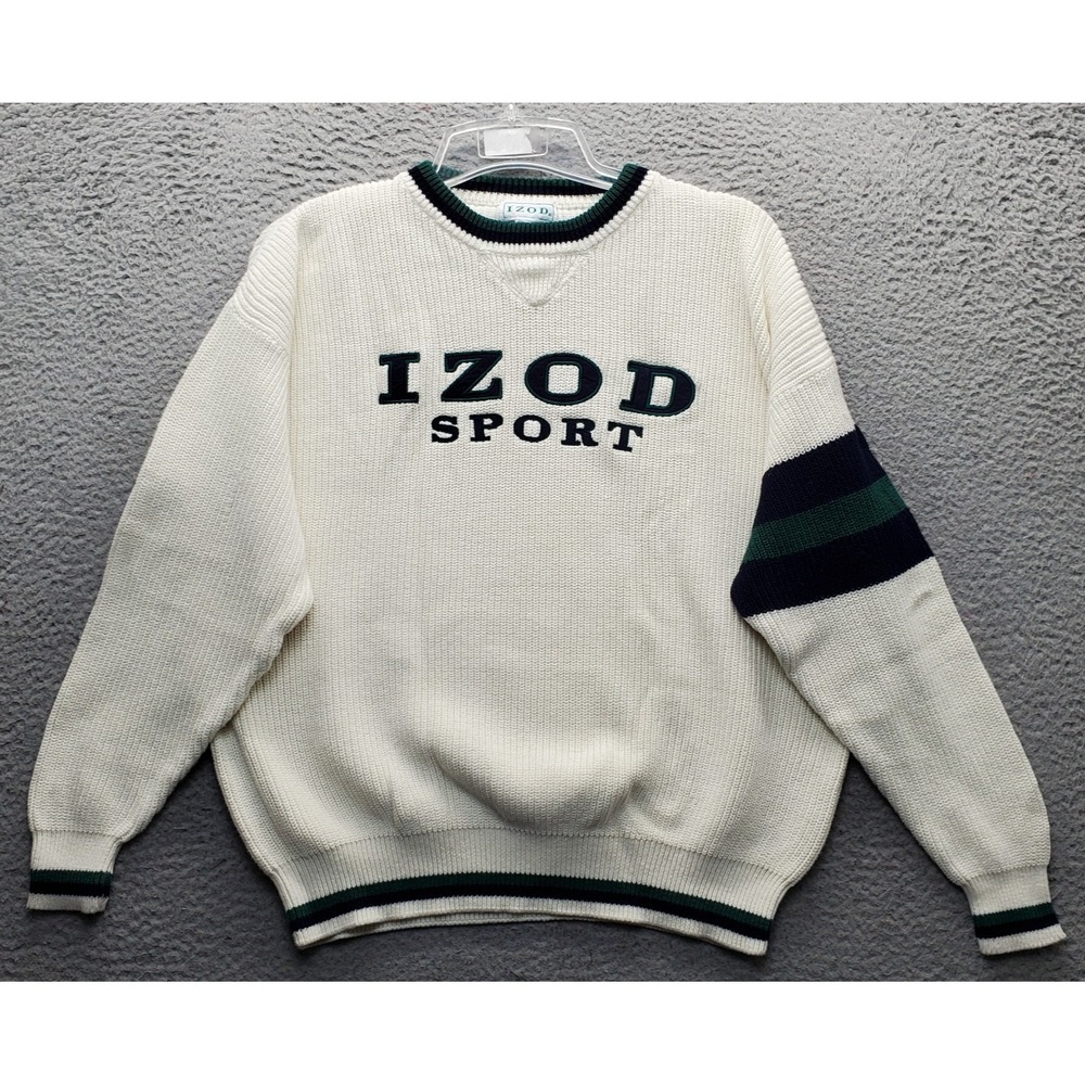 Vintage IZOD Sport Tennis Sweater Mens Large Multi Heavy Knit Crew Neck EUC RARE